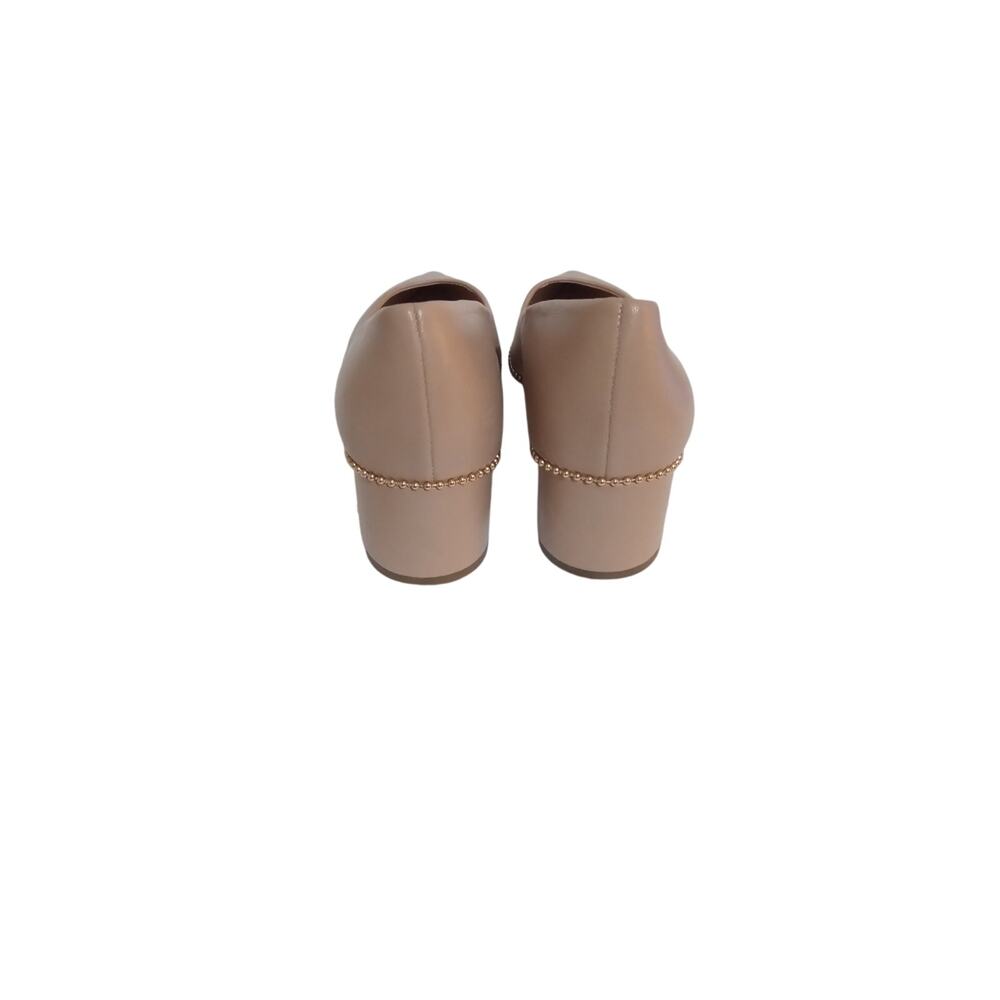 Coach Willa Leather Gold Studded Pointed Toe Block Heels Biege Size 10 - Picture 5 of 11